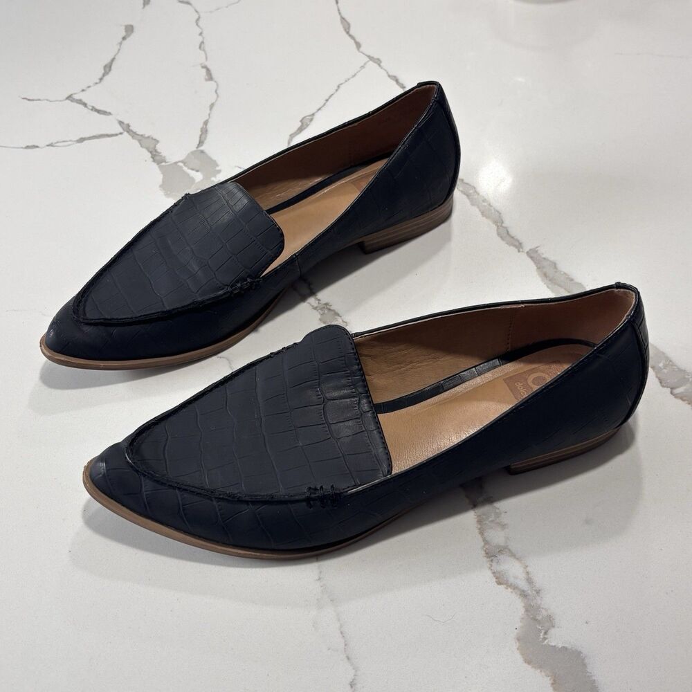 DV By Dolce Vita Women’s Shoes Black Vegan Leather Island Flat Loafers Size 8M